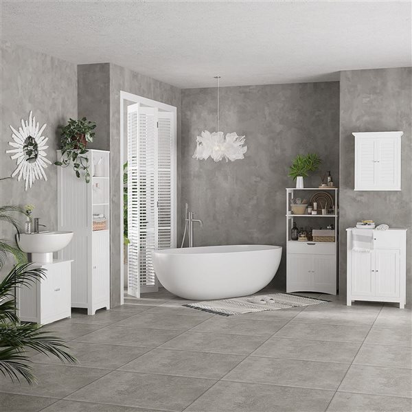 kleankin 7 D x 24 H x 20-in W White Bathroom Wall Storage Cabinet