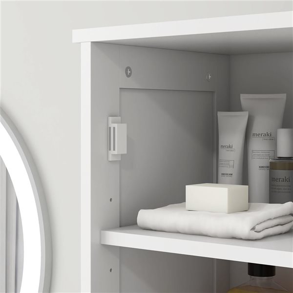 Armoire Salle De Bain Avec Miroir HOMCOM - Blanc MDF, Portes à Fermeture Douce Et étagères Réglables