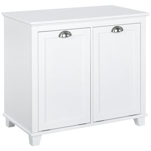Armoire de rangement panier à linge inclinable HomCom en composite de bois blanc à deux compartiments