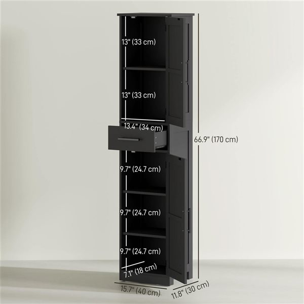 HOMCOM 12 D x 16 W x 67-in H Black MDF Freestanding Tall Bathroom Storage Cabinet