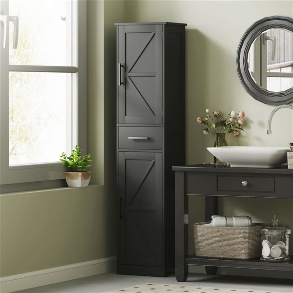 HOMCOM 12 D x 16 W x 67-in H Black MDF Freestanding Tall Bathroom Storage Cabinet
