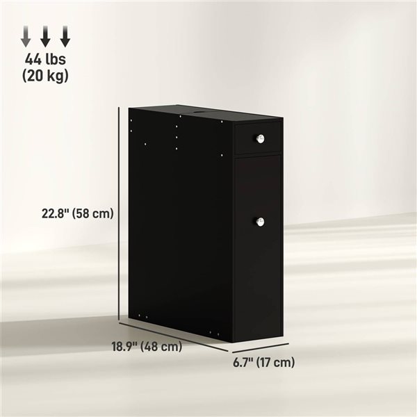HOMCOM 7 D x 19 W x 23-in H Black MDF Freestanding Bathroom Toilet Paper Storage Cabinet w/ Drawers