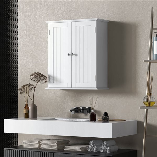 HOMCOM 9 D x 24 H x 9-in W White 3-Tier Bathroom Wall Storage Cabinet w/ Adjustable Shelf