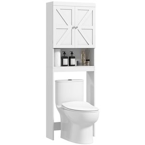 HOMCOM 9 D x 23 W x 67-in H White MDF Freestanding Over the Toilet Storage Cabinet w/ Barn Doors and Open Shelf
