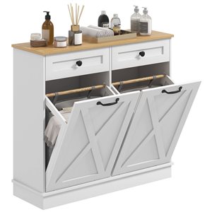 HOMCOM 13 D x 39 W x 35-in H White MDF Freestanding Tilt Out Laundry Hamper Cabinet w/ 2 Baskets and 2 Drawers