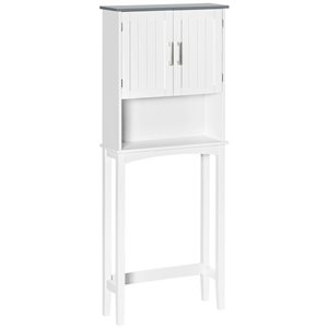 kleankin 9 D x 25 W x 65-in H White MDF Freestanding Over the Toilet Storage Cabinet w/ Adjustable Shelf