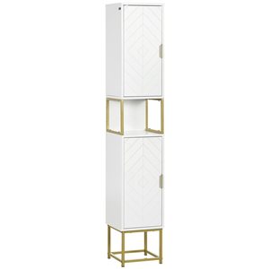 kleankin 12 D x 12 W x 67-in H White and Gold MDF Freestanding Narrow Bathroom Cabinet w/ Adjustable Shelf and 2 Doors