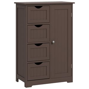 kleankin 12 D x 22 W x 33-in H Brown MDF Freestanding Bathroom Storage Cabinet w/ 4 Drawers and Adjustable Shelf
