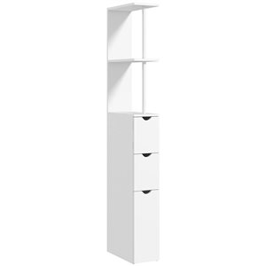 HOMCOM 13 D x 6 W x 54-in H White MDF Freestanding Narrow Bathroom Floor Cabinet w/ Drawer and Open Shelves