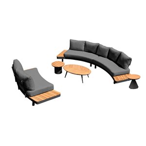 Deko Living 4-Piece Grey Metal and Teak Outdoor Sofa Set w/ Vinyl-Coated Polyester Cushions