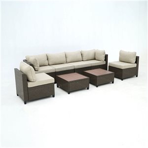 Deko Living 8-Piece Brown Metal and Wicker Outdoor Sofa Chairs and Tables w/ Interchangable Cushion Covers
