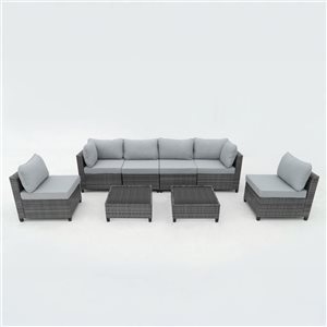 Deko Living 8-Piece Grey Metal and Wicker Outdoor Sofa Chairs and Tables w/ Interchangable Cushion Covers