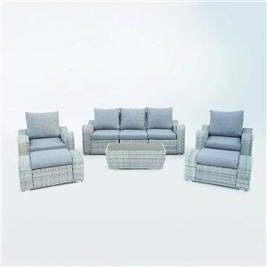 Deko Living 6-Piece Grey Metal and Wicker Outdoor Sofa and Sofa Chair Set w/ Table and Cushions