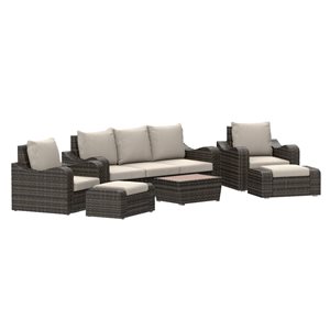 Deko Living 6-Piece Brown Metal and Wicker Outdoor Sofa and Sofa Chair Set w/ Table and Cushions