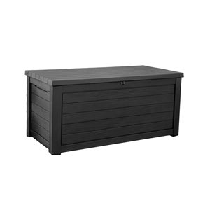 Keter 630L 57.8 x 64.4-in Wood Look Resin Deck Box - Black