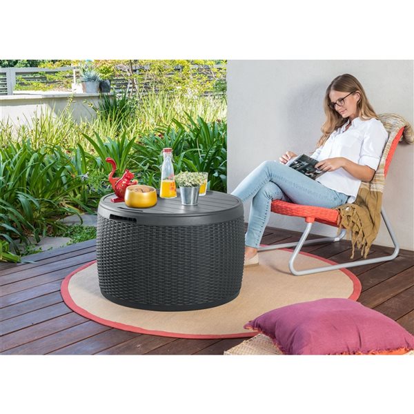 Keter Circa 140L 26.8 x 27.7-in Wicker Rattan Style Plastic Deck Box - Black
