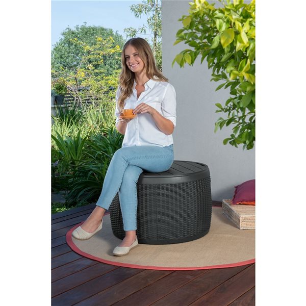 Keter Circa 140L 26.8 x 27.7-in Wicker Rattan Style Plastic Deck Box - Black