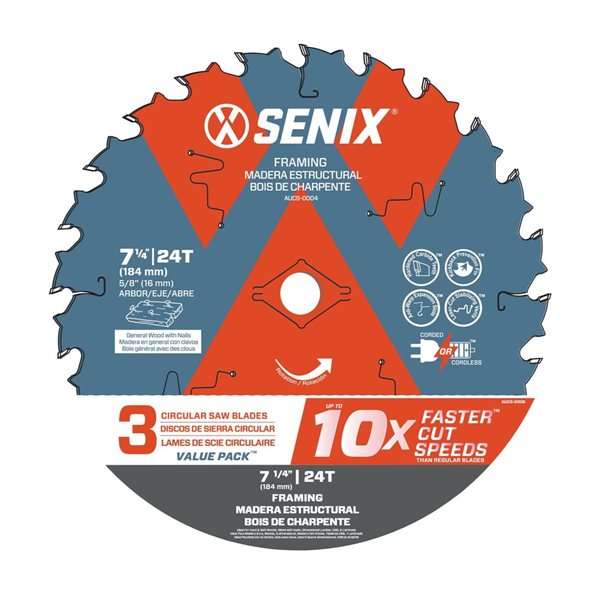 SENIX 7 1/4-in 24T Circular Saw Blades - 3/Pk