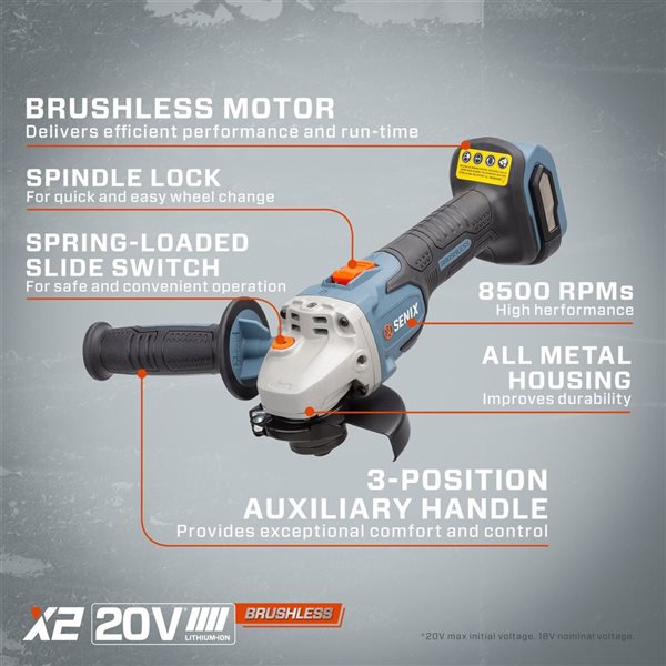 SENIX 20 Volt Max 4.5-in Brushless Cordless Angle Grinder 8500 RPM (Tool Only)