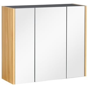 kleankin Mirror Medicine Cabinet with 3 Doors and Shelves 26.8 x 23.6-in - Faux Wood and Grey