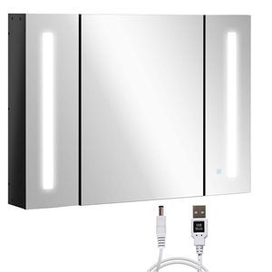 kleankin Mirror Medicine Cabinet with 3 Doors and 2 Side Lights 25.6 x 35.4-in - Black