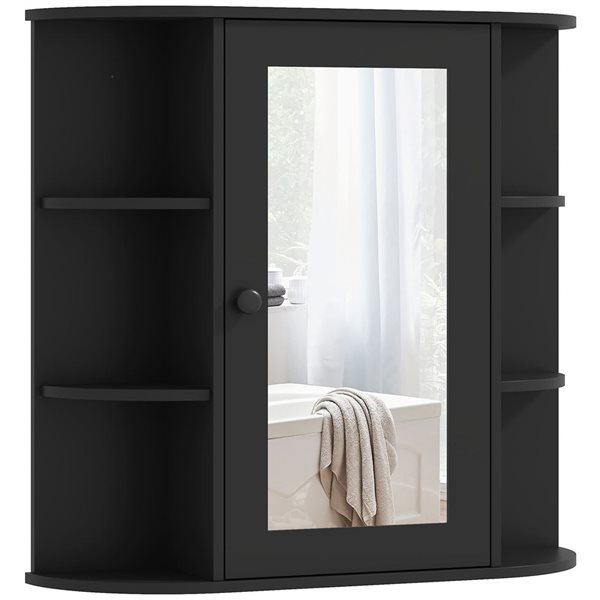 HOMCOM Medicine Cabinet with 1 Mirror Door and 6 Side Shelves 24.8 x 26-in -Black