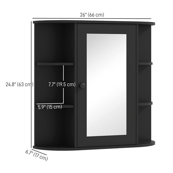 HOMCOM Medicine Cabinet with 1 Mirror Door and 6 Side Shelves 24.8 x 26-in -Black
