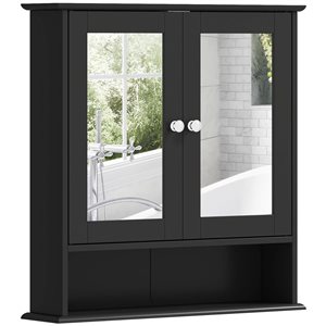 kleankin Medicine Cabinet with 2 Mirror Doors and 1 Bottom Shelf 22.8 x 22-in - Black