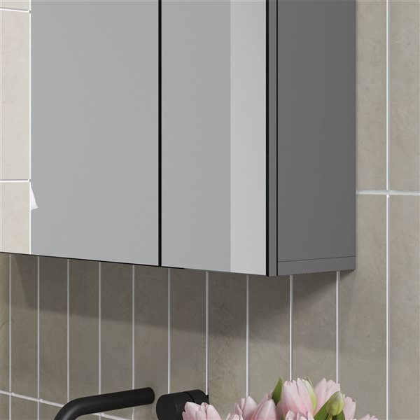 kleankin Mirror Medicine Cabinet with 3 Doors and Shelves 23.6 x 27.6-in - Grey
