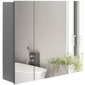 kleankin Mirror Medicine Cabinet with 3 Doors and Shelves 23.6 x 27.6-in - Grey