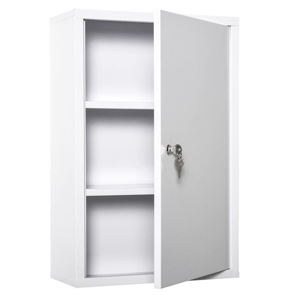 kleankin Lockable Medicine Cabinet with 1 Door and Shelves 23.6 x 15.7-in - White