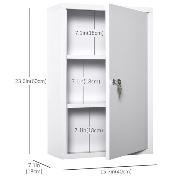 kleankin Lockable Medicine Cabinet with 1 Door and Shelves 23.6 x 15.7-in - White