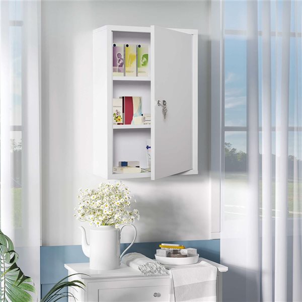 kleankin Lockable Medicine Cabinet with 1 Door and Shelves 23.6 x 15.7-in - White