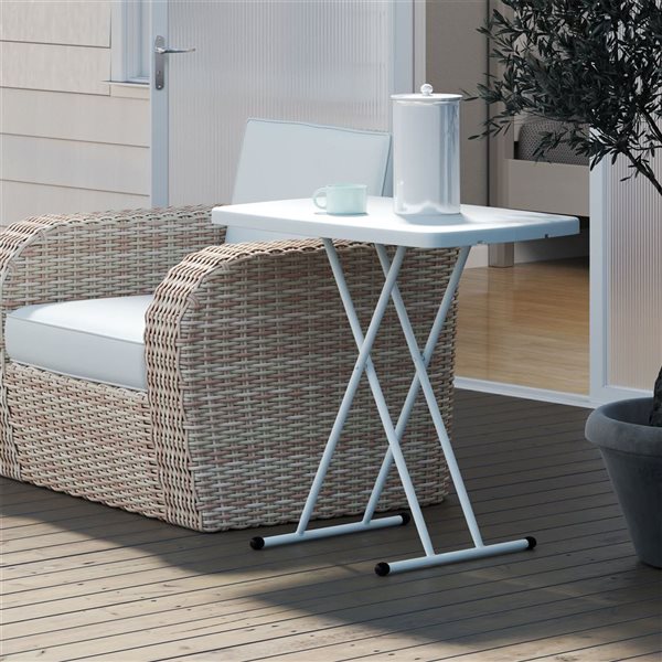 Outsunny White Height Adjustable Folding Outdoor Side Table