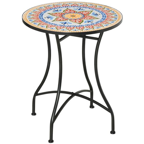 Outsunny 28 x 23.6 x 23.6-in Round Red, White and Blue Mosaic Patio Table