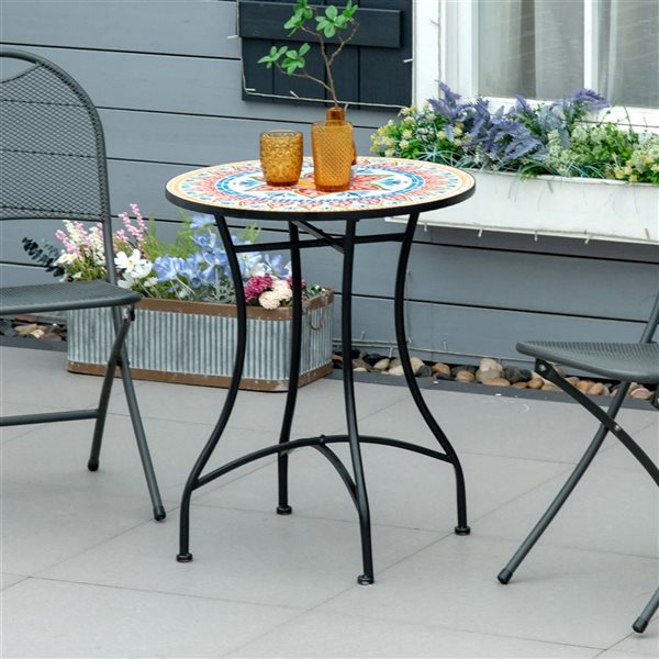 Outsunny 28 x 23.6 x 23.6-in Round Red, White and Blue Mosaic Patio Table