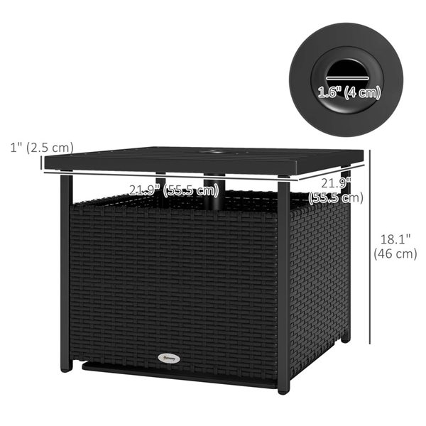 Outsunny 21.75-in Black Rattan Coffee Table with Umbrella Hole