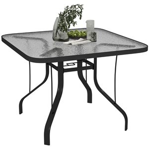 Outsunny 38-in Square Tempered Glass Patio Dining Table with Umbrella Hole