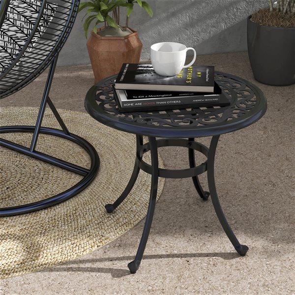 Outsunny 23.6-in Black Patio Side Table with Aluminium Frame
