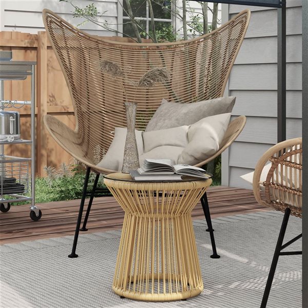 Outsunny 15.7-in Beige Round Patio End Table