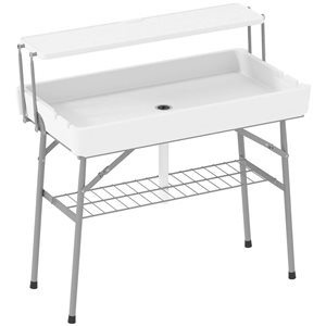 Glacière extérieure portable à deux niveaux Outsunny blanche avec drain