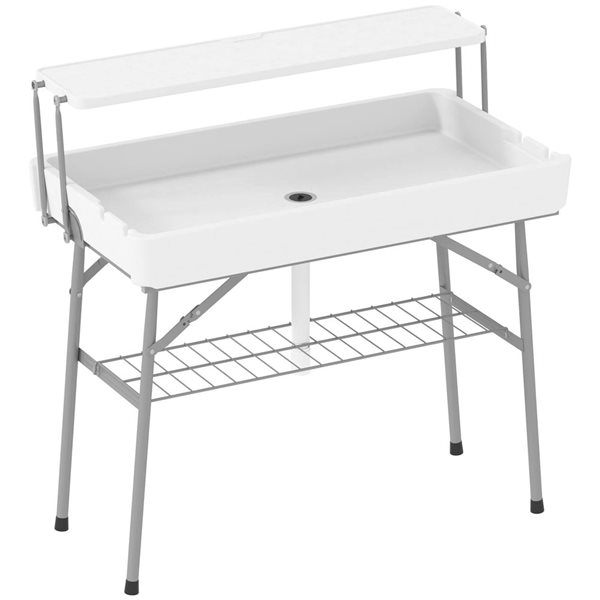 Outsunny White 2-Tier Outdoor Cooler with Drain