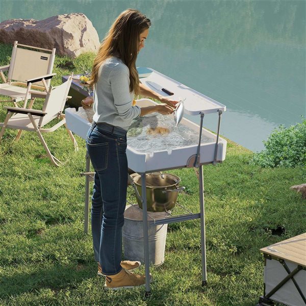 Outsunny White 2-Tier Outdoor Cooler with Drain