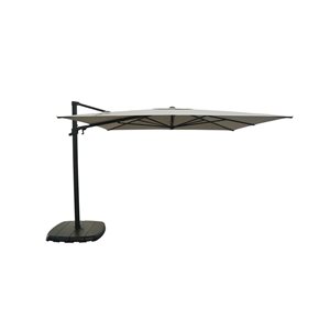 Parasol carré déporté Treasure Garden 10 pieds avec cadre noir, base et tissu Sterling
