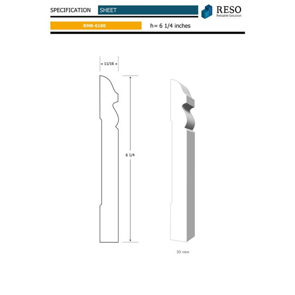 RESO RMB 6180 10-Piece 11/16 x 6 1/4 x 96-in Primed Finger-jointed Pine Baseboard Set- 80 lin.ft.