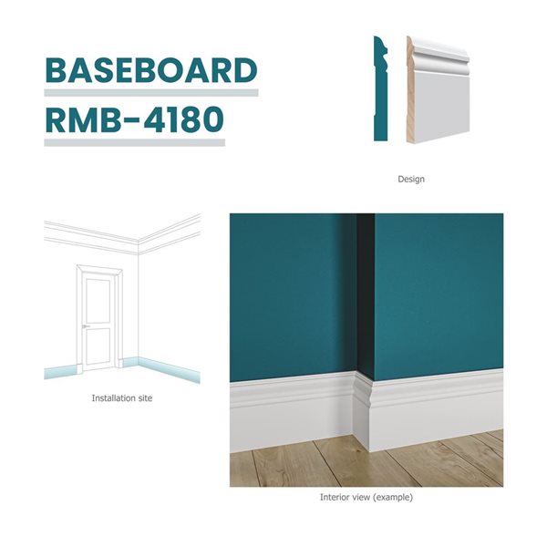 RESO RMB 4180 5-Piece 9/16 x 4 1/4 x 96-in Primed Finger-jointed Pine Baseboard Set- 40 lin.ft.