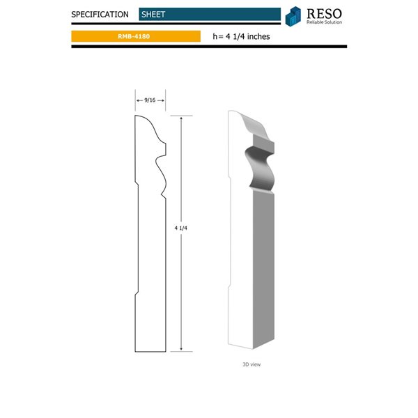 RESO RMB 4180 5-Piece 9/16 x 4 1/4 x 96-in Primed Finger-jointed Pine Baseboard Set- 40 lin.ft.