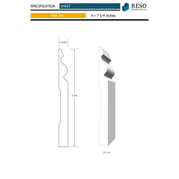 RESO RMB 725 10-Piece 11/16 x 7 1/4 x 96-in Primed Finger-jointed Pine Baseboard Set- 80 lin.ft.