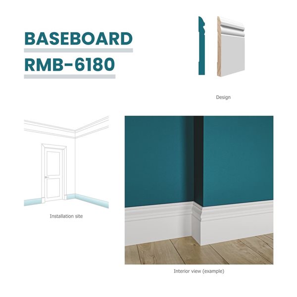RESO RMB 6180 3-Piece 11/16 x 6 1/4 x 96-in Primed Finger-jointed Pine Baseboard Set- 24 lin.ft.