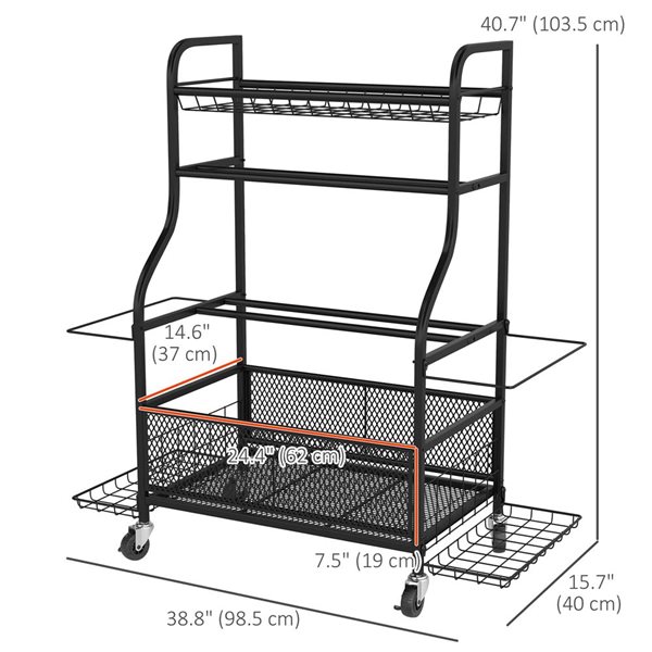 Soozier Steel Sports Equipment Organizer Rolling Rack - Black